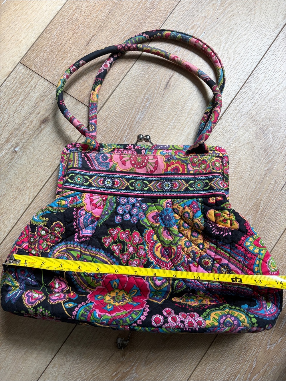 Vera Bradley Paisley Floral Kiss Lock Purse Shoulder Bag Symphony in Hue Retired - Picture 10 of 10